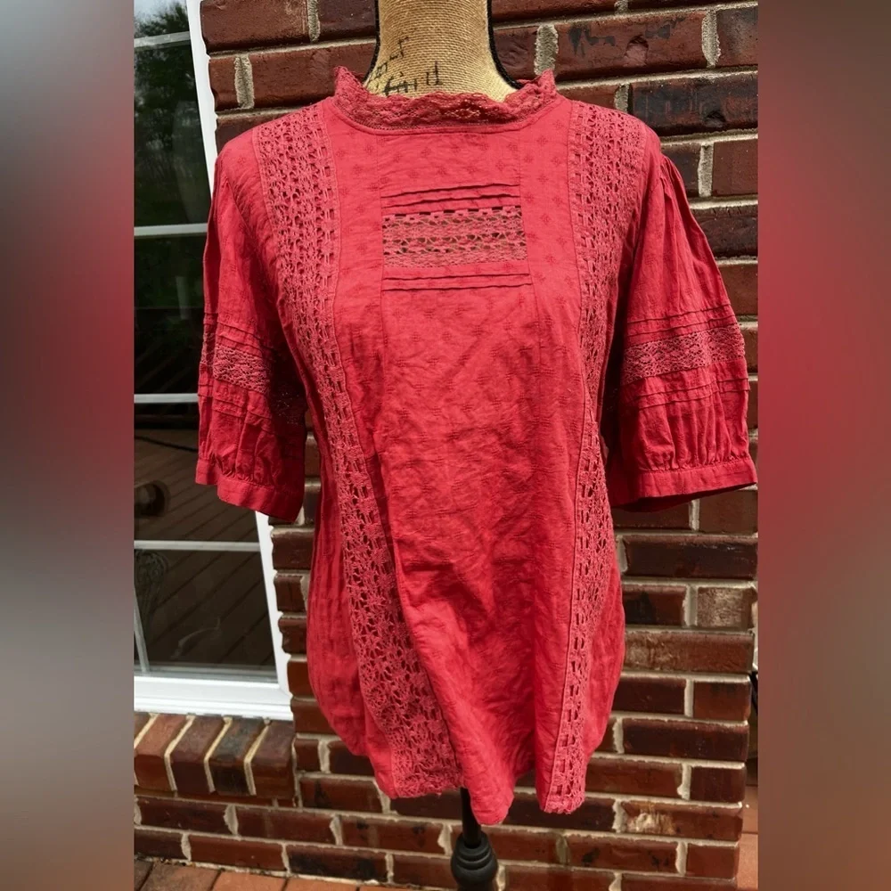 Women's Red Lace Detail Top - Picture 3 of 16